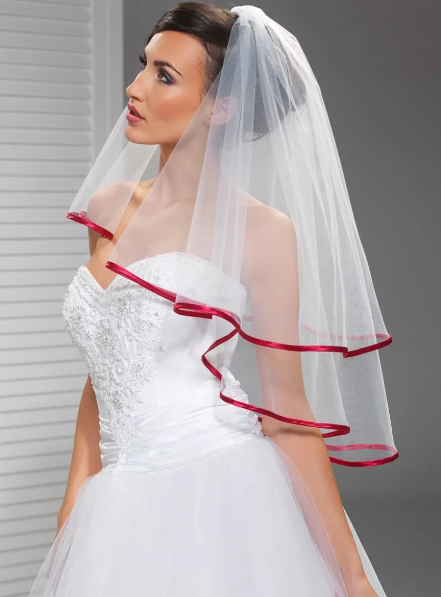 Voile de mariée bordure satin bordeaux