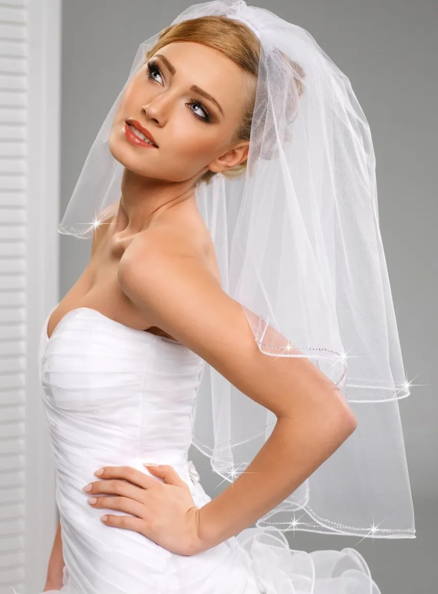 Voile de mariée couture et perles scintillantes cousues