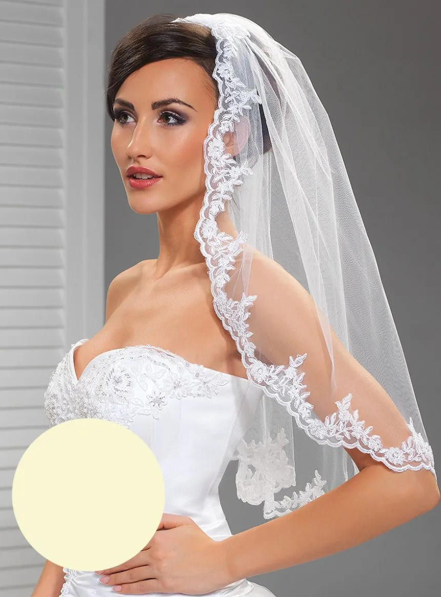 Voile de mariée dentelle florale sans rabat