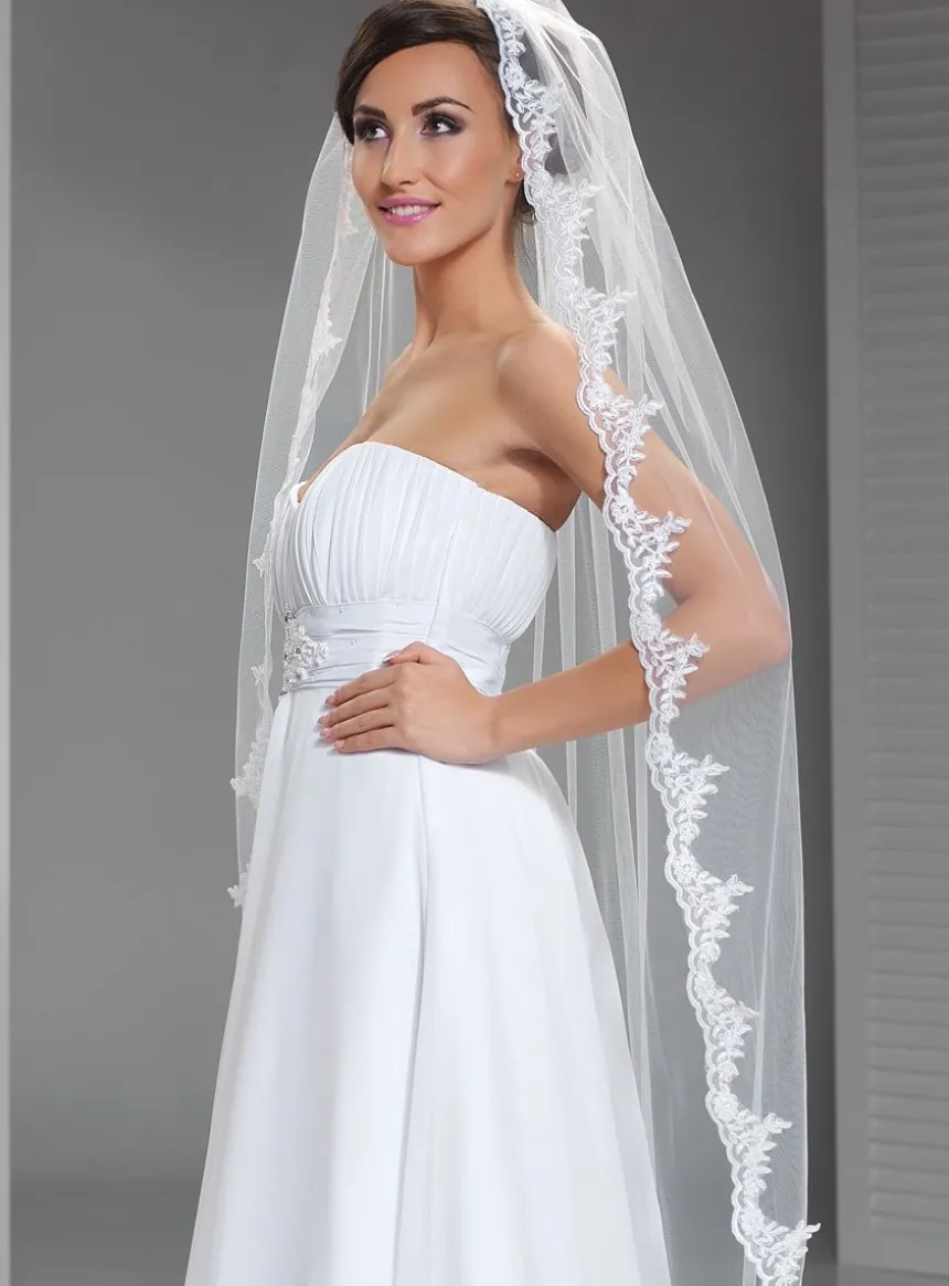 Voile de mariée dentelle florale sans rabat
