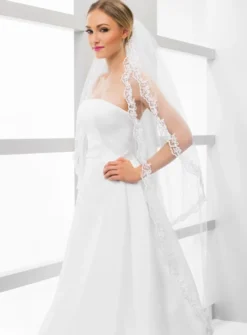 Voile de mariée dentelle volute florale avec rabat