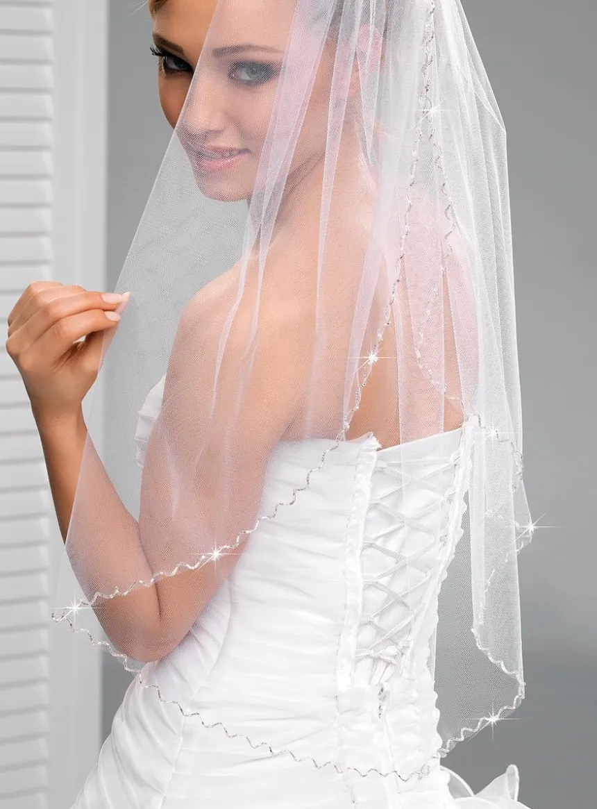 Voile de mariée sans rabat perles ondulées