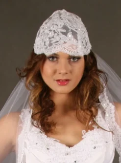 Voile de mariée Valse avec dentelle et perles Blanc Chapelle