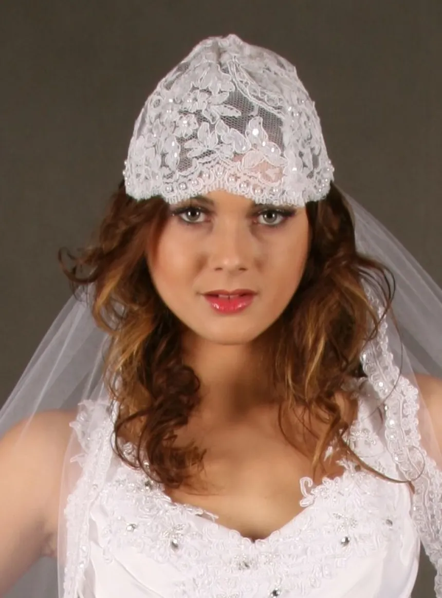 Voile de mariée Valse avec dentelle et perles Blanc Chapelle